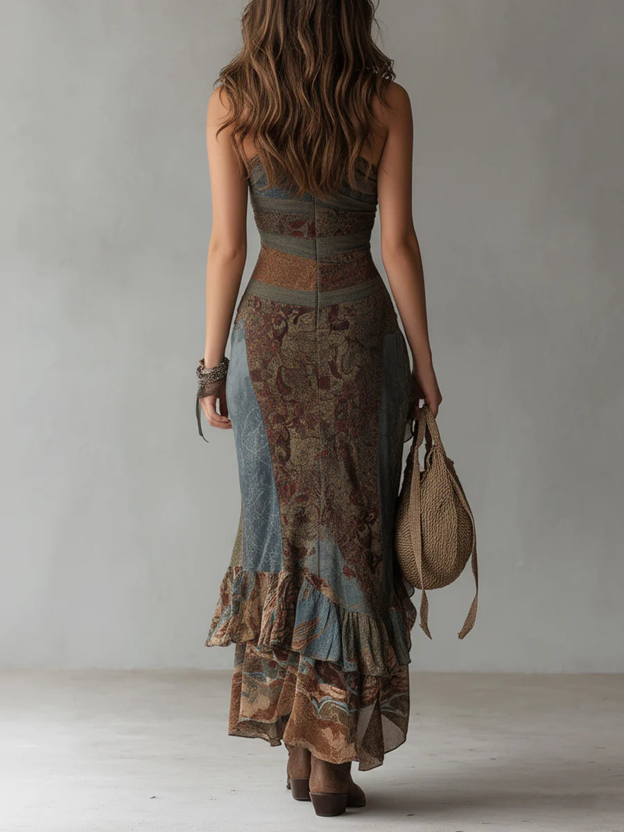 Bohemian-Inspired One-Shoulder Maxi Dress with High Slit