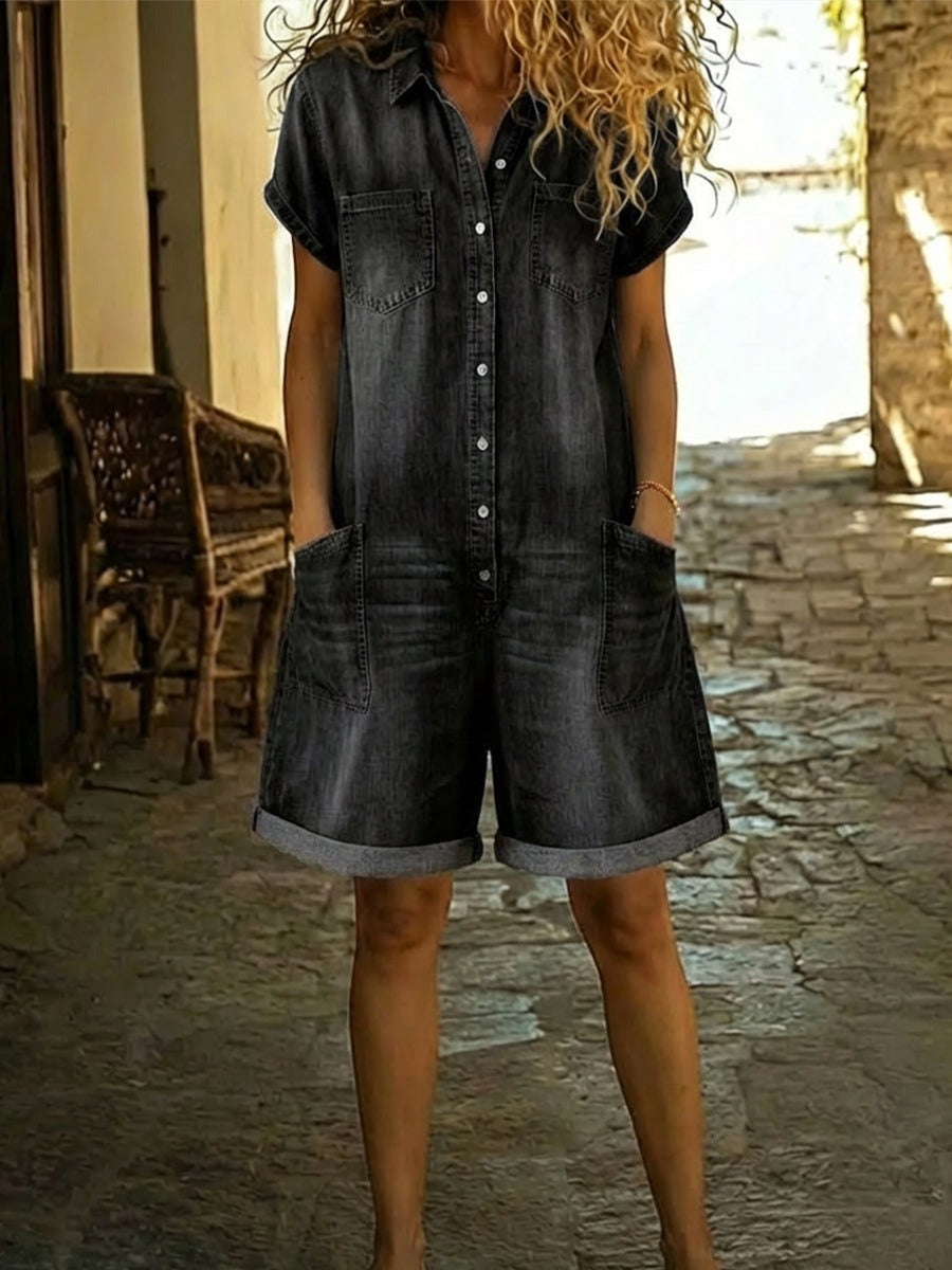 Isabela - Denim Jumpsuit with Front Button Closure