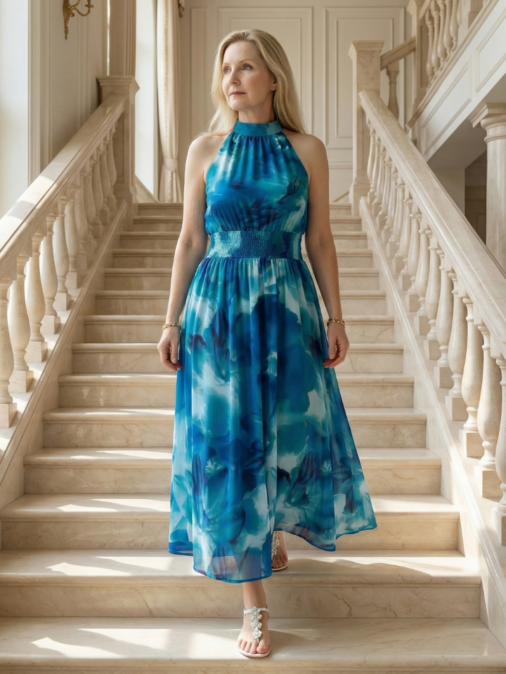 Sylin | Halter Neck Gathered Midi Dress