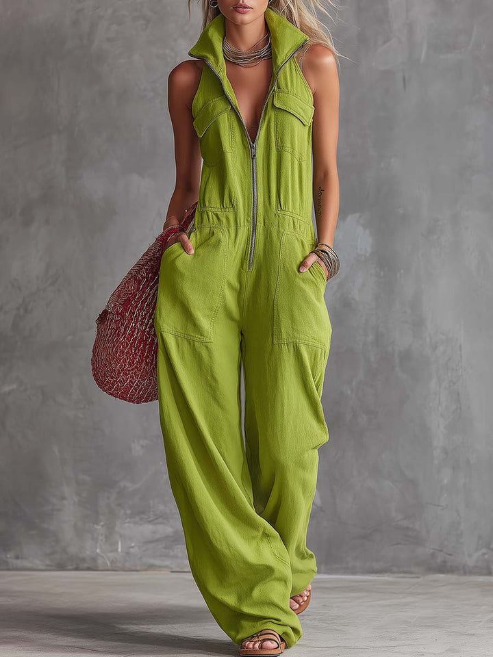 Sienna™ | Relaxed Linen Zip-Front Jumpsuit