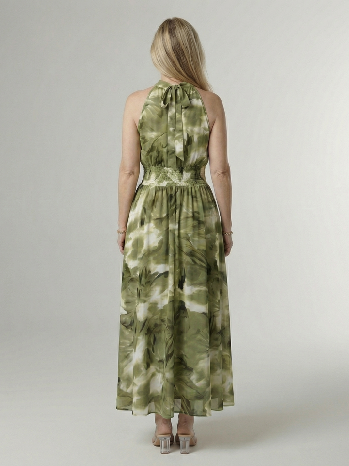 Sylin | Halter Neck Gathered Midi Dress