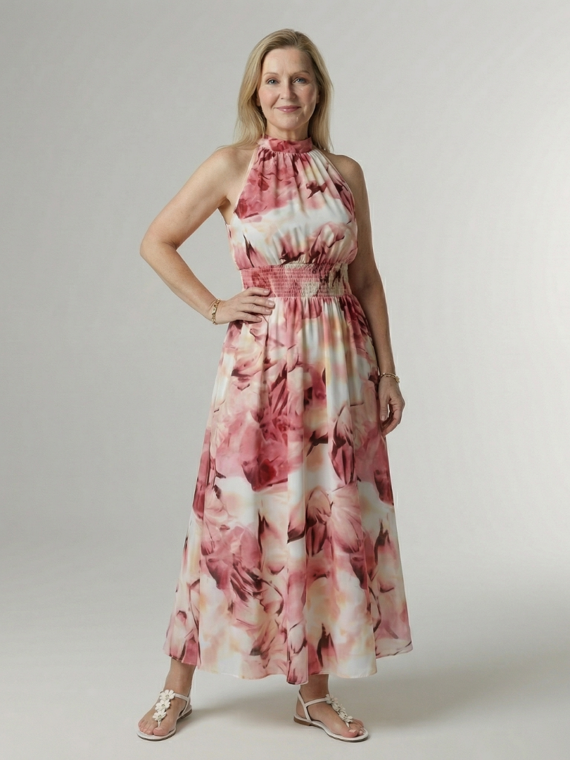 Sylin | Halter Neck Gathered Midi Dress