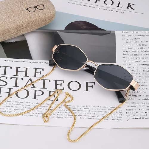 Hexagon Sunglasses with Chain