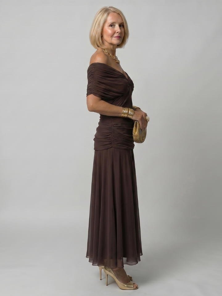 Calen | Off-Shoulder Midi Dress" can be rewritten as "Calen | Off-Shoulder Midi Style Dress.