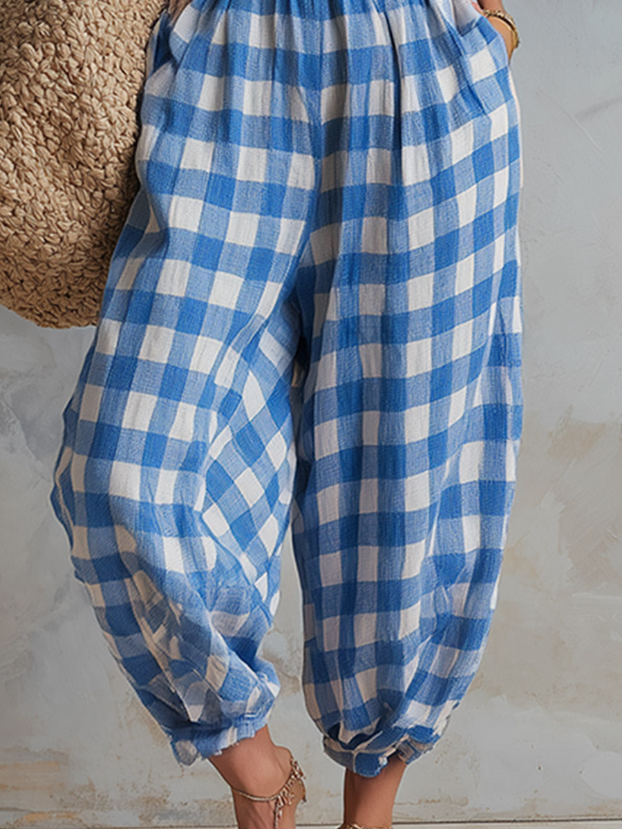 Elodie™ | Checkered Linen Jumpsuit