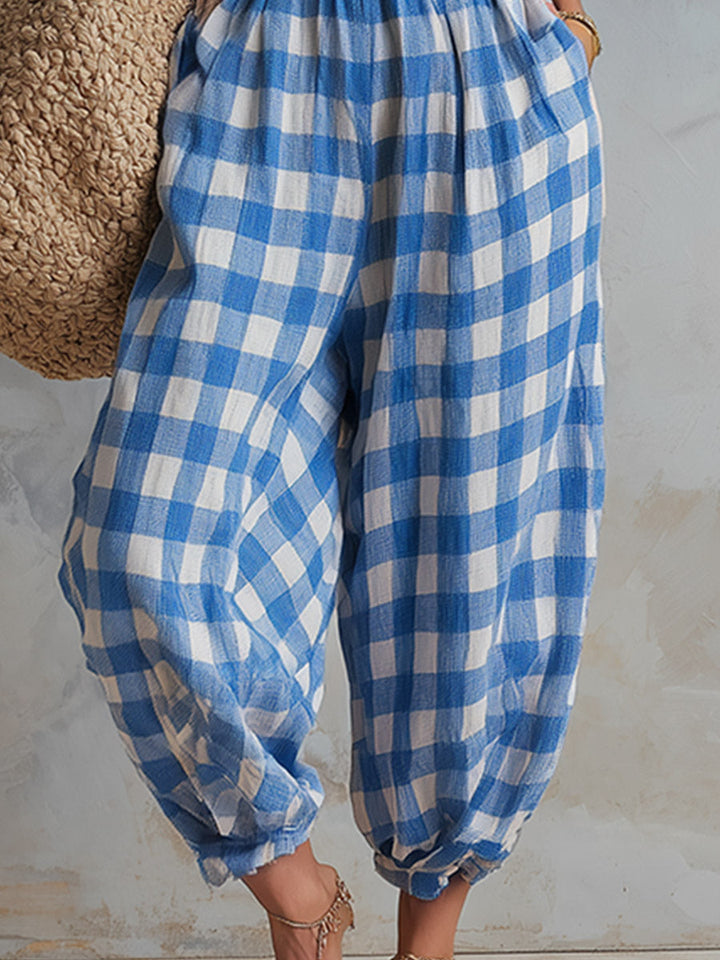 Elodie™ | Checkered Linen Jumpsuit