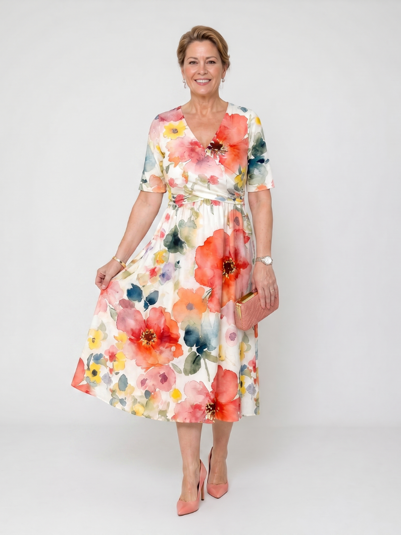 Evelyn™ | Floral V-Neck Midi Dress