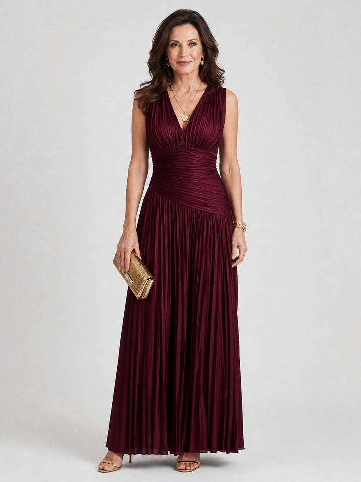 Lemar | V-Neck Midi Dress with Sleeveless Pleats