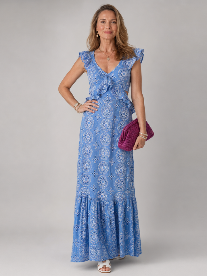 Celeste™ | Sleeveless Ruffle Lace Maxi Dress