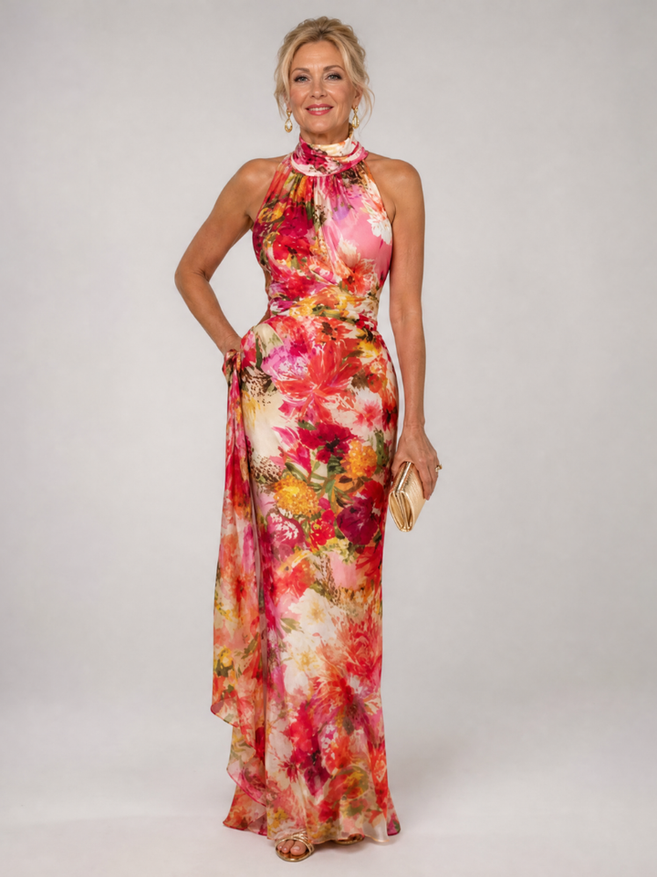 Elisabetta | Floral Maxi Dress with Halterneck Design