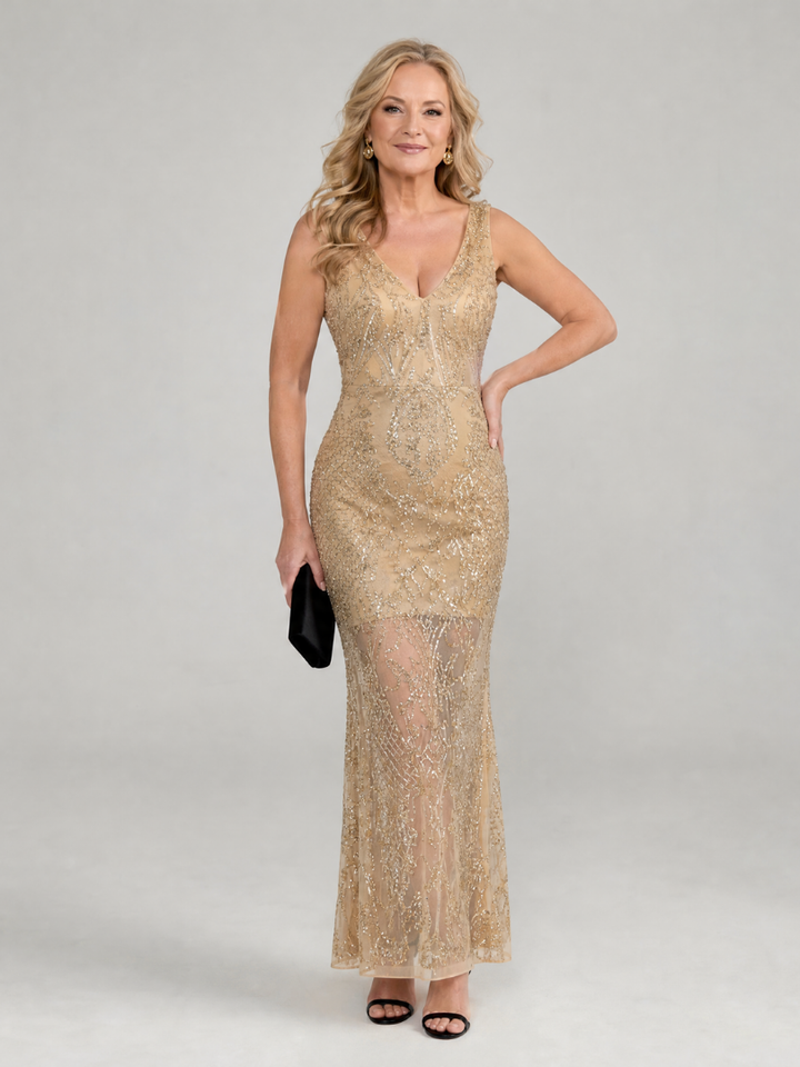 Sirea | Sleeveless Transparent Midi Dress with Sequin Detail
