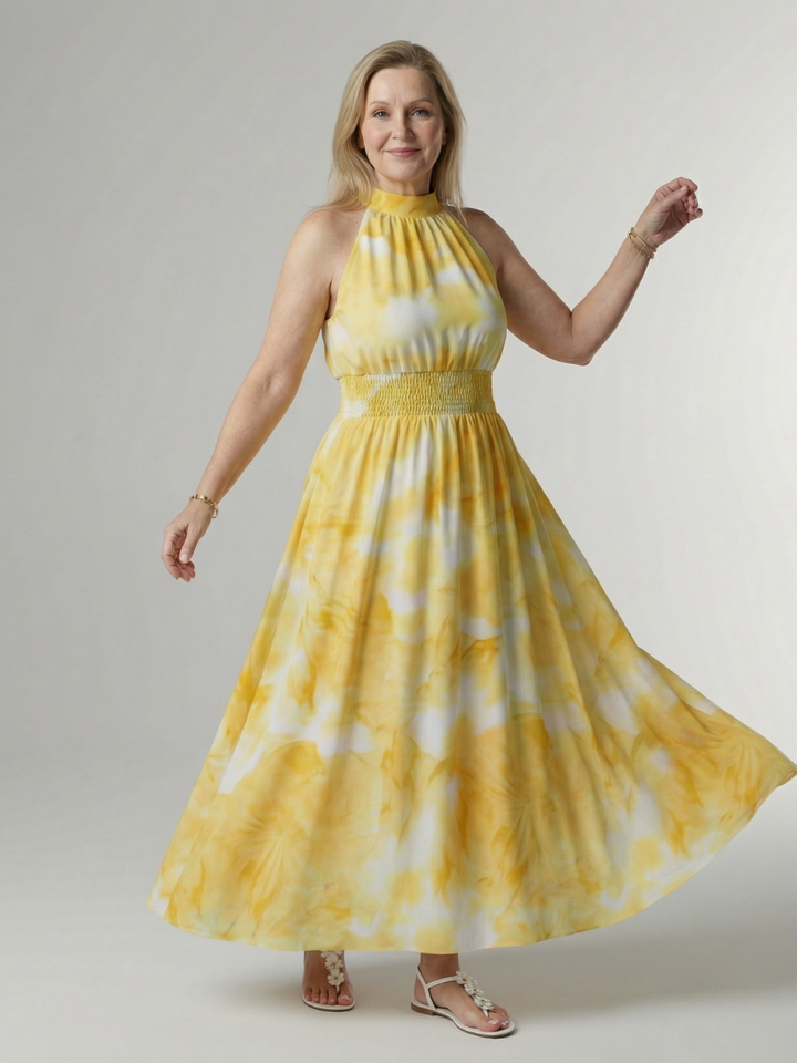 Sylin | Halter Neck Gathered Midi Dress
