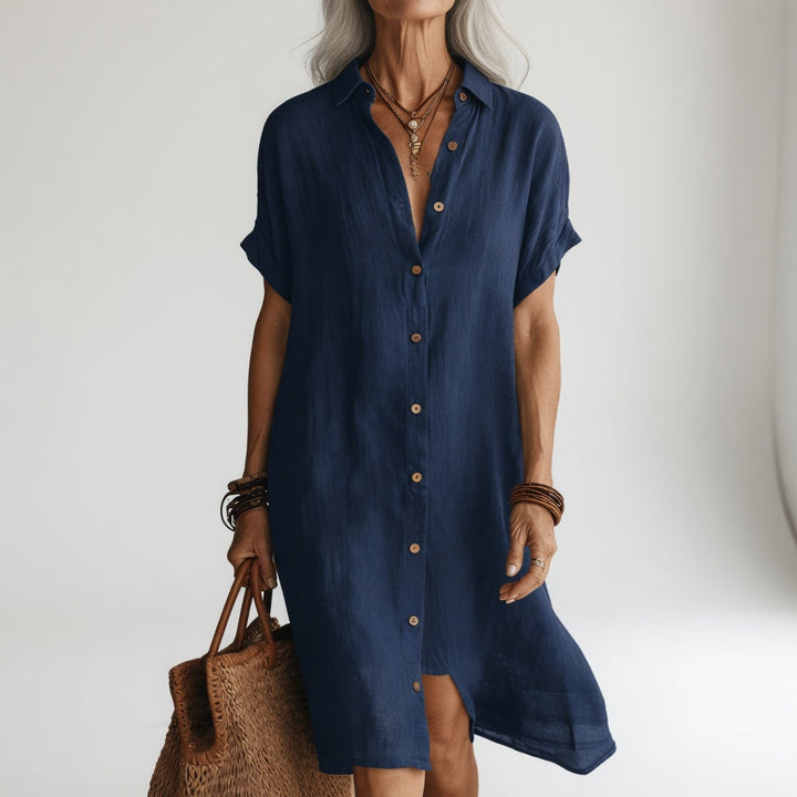 Timéa™ — Parisian Elegance Breathable Midi Shirt Dress
