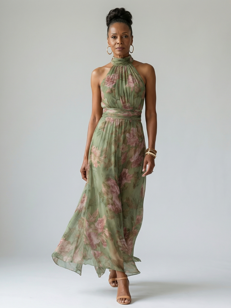 Mirelle | Halter Midi Dress with Ruched Details