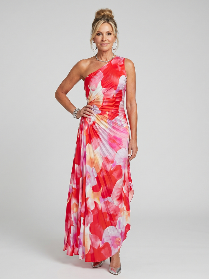 Taya | Asymmetrical Pleated Midi Dress