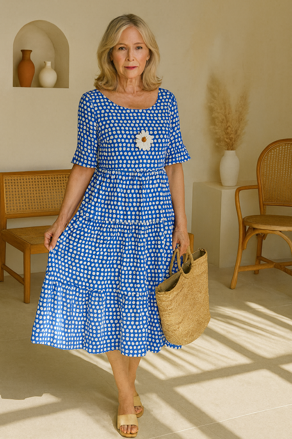 Noémie™ — Chic Natural Flowing Midi Dress