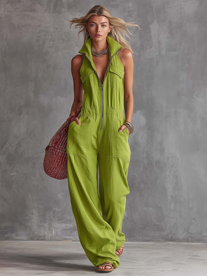 Sienna™ | Relaxed Linen Zip-Front Jumpsuit