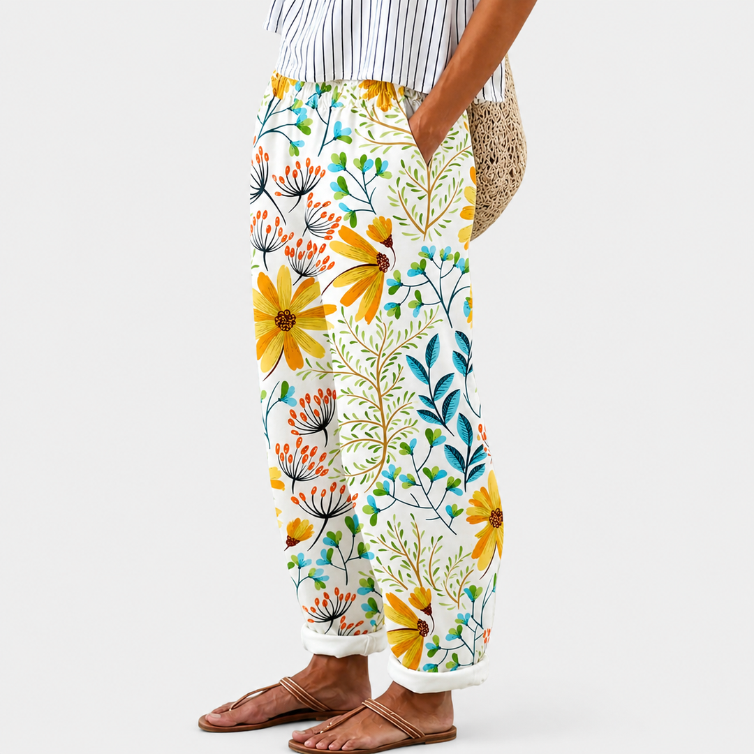 Cozy Floral Print Garden Trousers