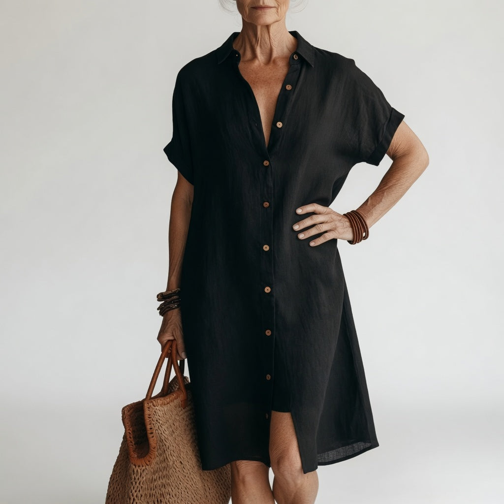 Timéa™ — Parisian Elegance Breathable Midi Shirt Dress