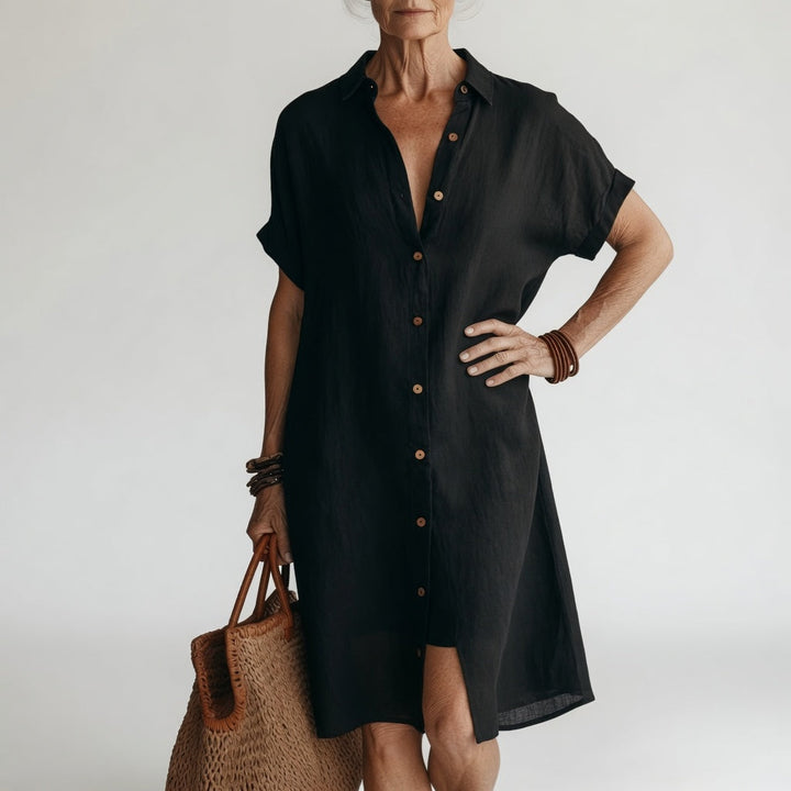 Timéa™ — Parisian Elegance Breathable Midi Shirt Dress