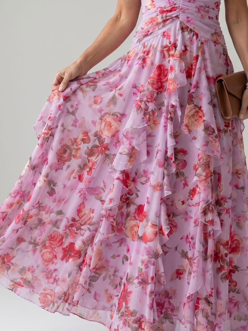 Nori | Floral Maxi Dress with Halterneck and Ruffle Details