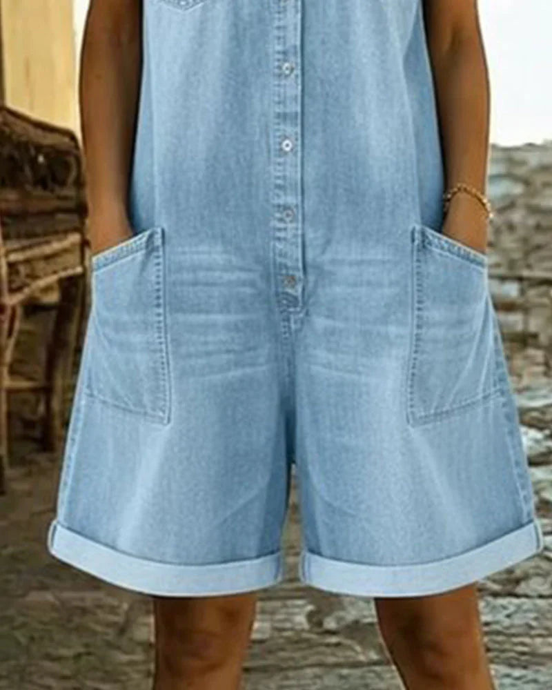 Isabela - Denim Jumpsuit with Front Button Closure