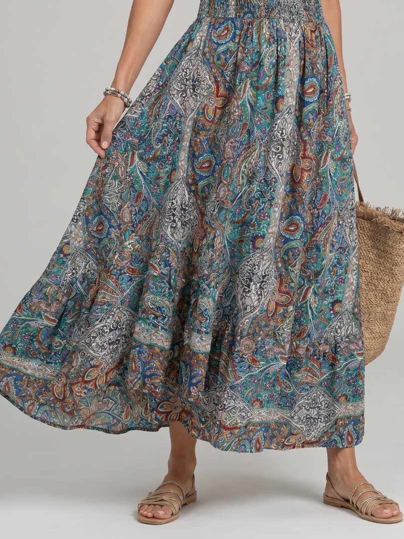 Paisley Print Sleeveless Midi Dress