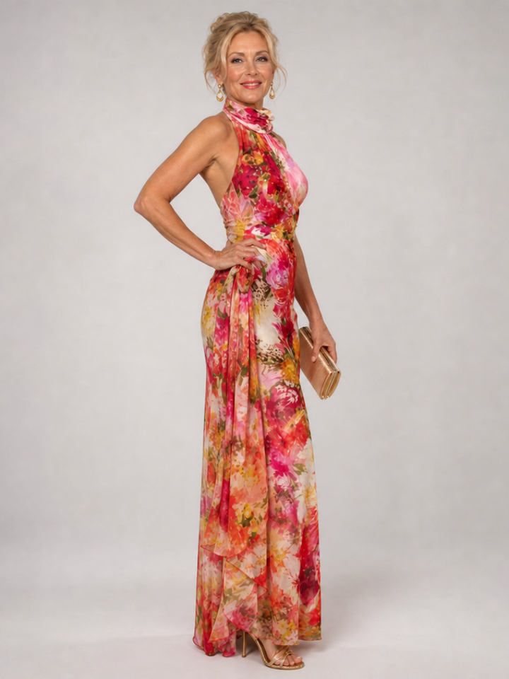 Elisabetta | Floral Maxi Dress with Halterneck Design
