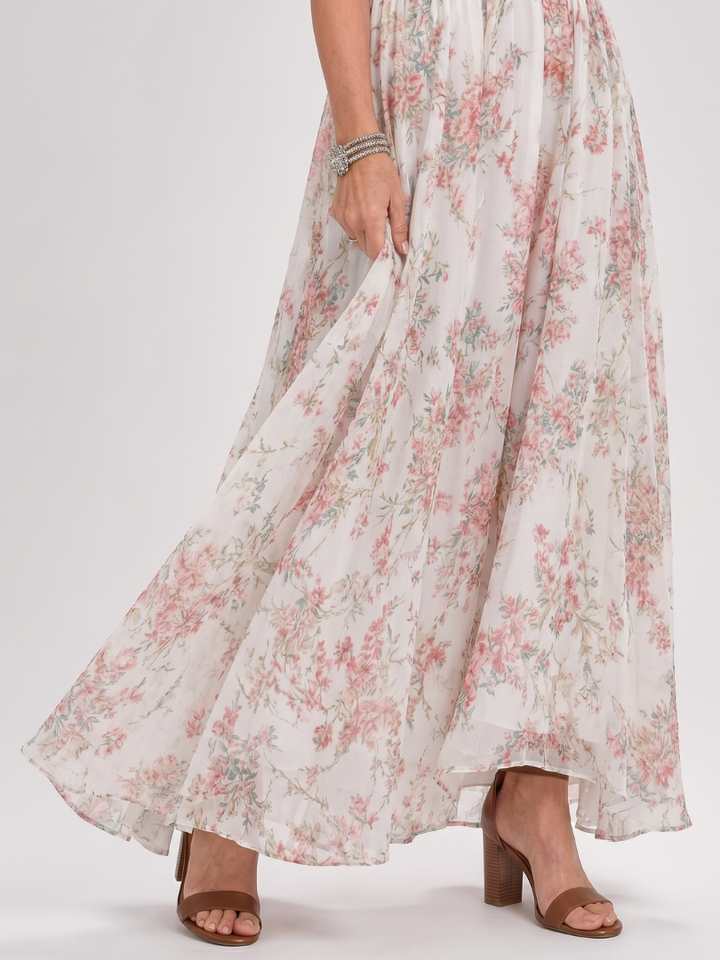 Guinevere | Elegant Floral Midi Dress with Flowing Design