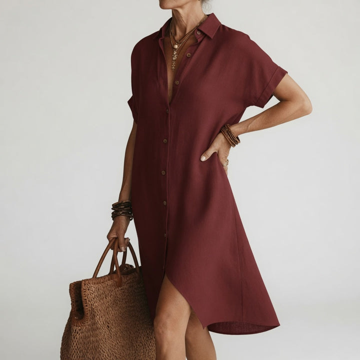 Timéa™ — Parisian Elegance Breathable Midi Shirt Dress