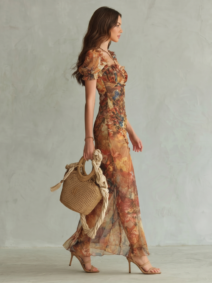 Sky | Ruched Midi Dress Featuring a Side Slit