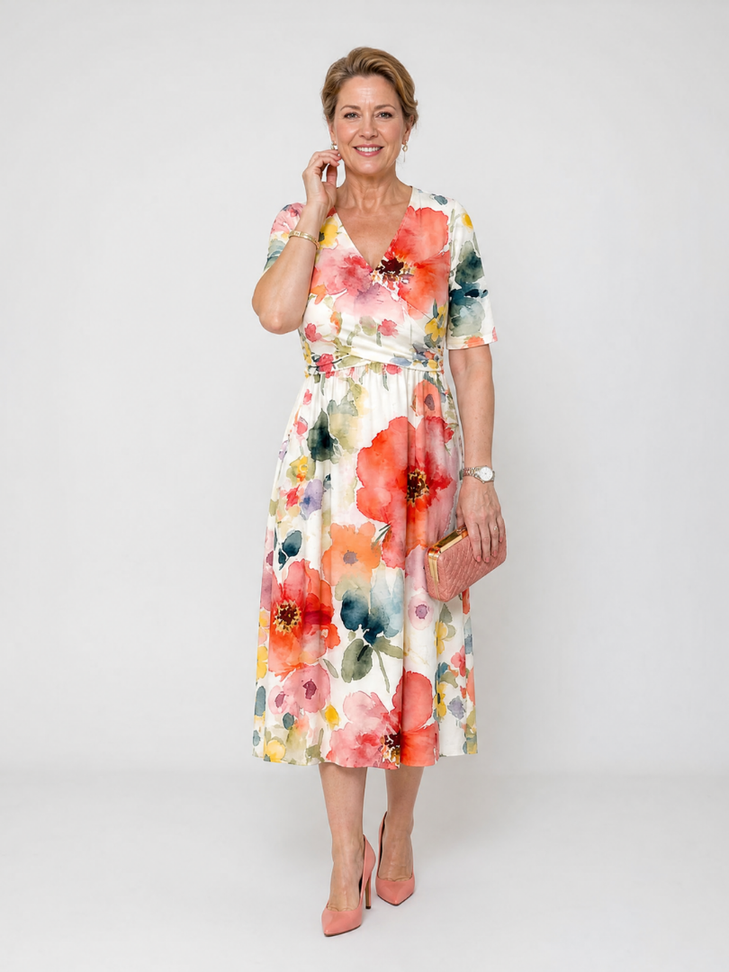 Evelyn™ | Floral V-Neck Midi Dress