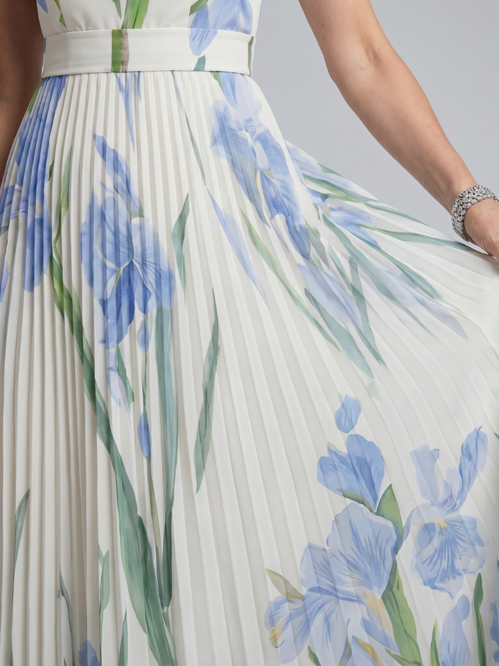 Ophelia | Floral Print Sleeveless Midi Dress with Square Neck