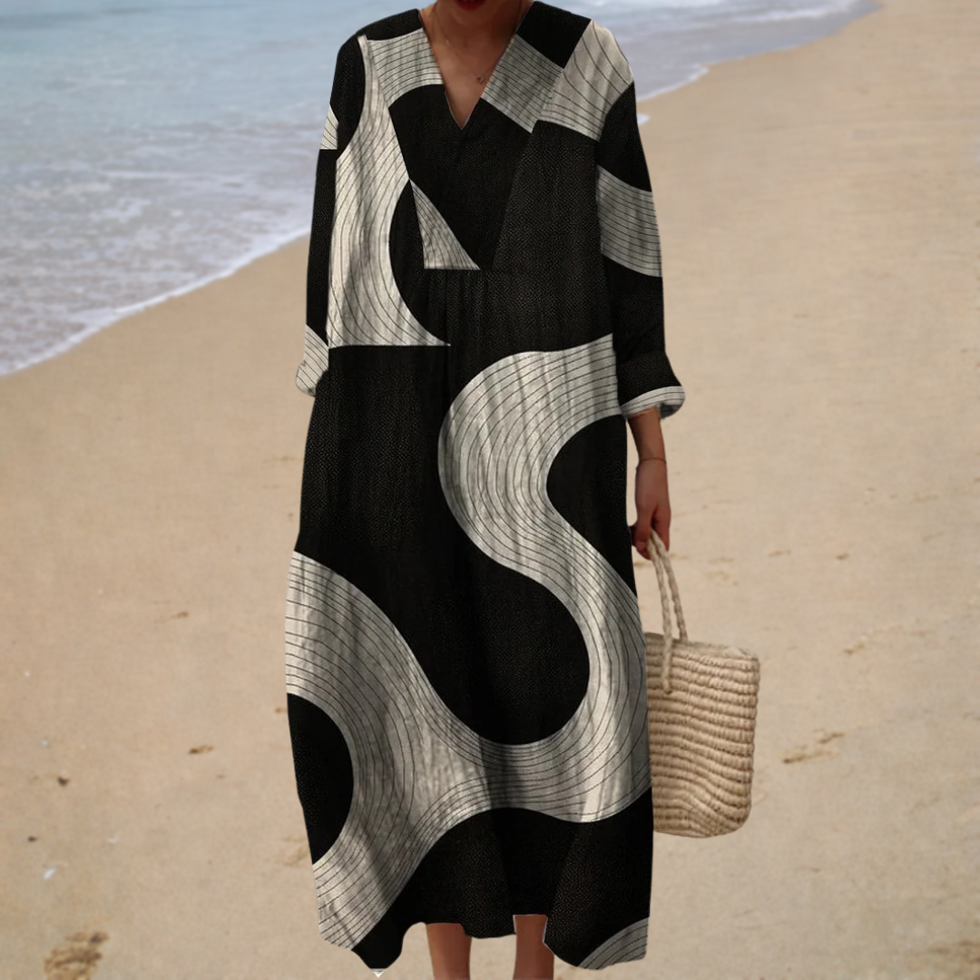 Isaline | Long Graphic Print Dress