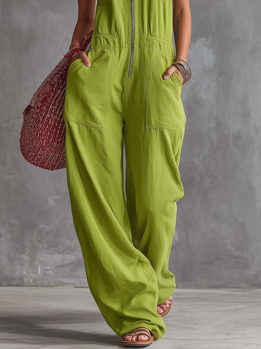 Sienna™ | Relaxed Linen Zip-Front Jumpsuit