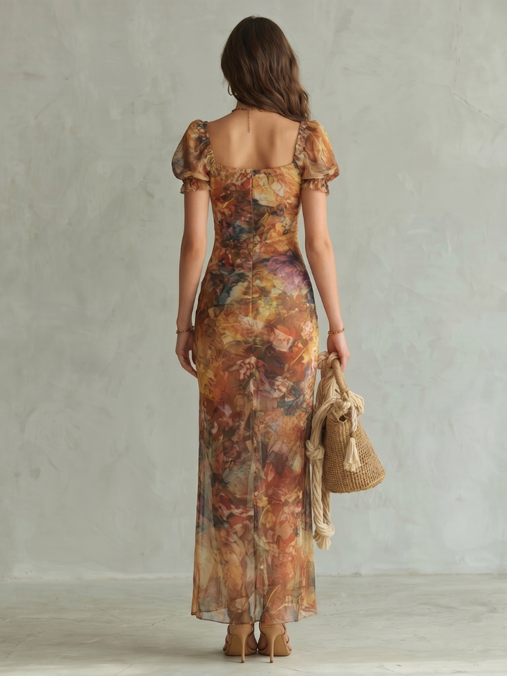 Sky | Ruched Midi Dress Featuring a Side Slit