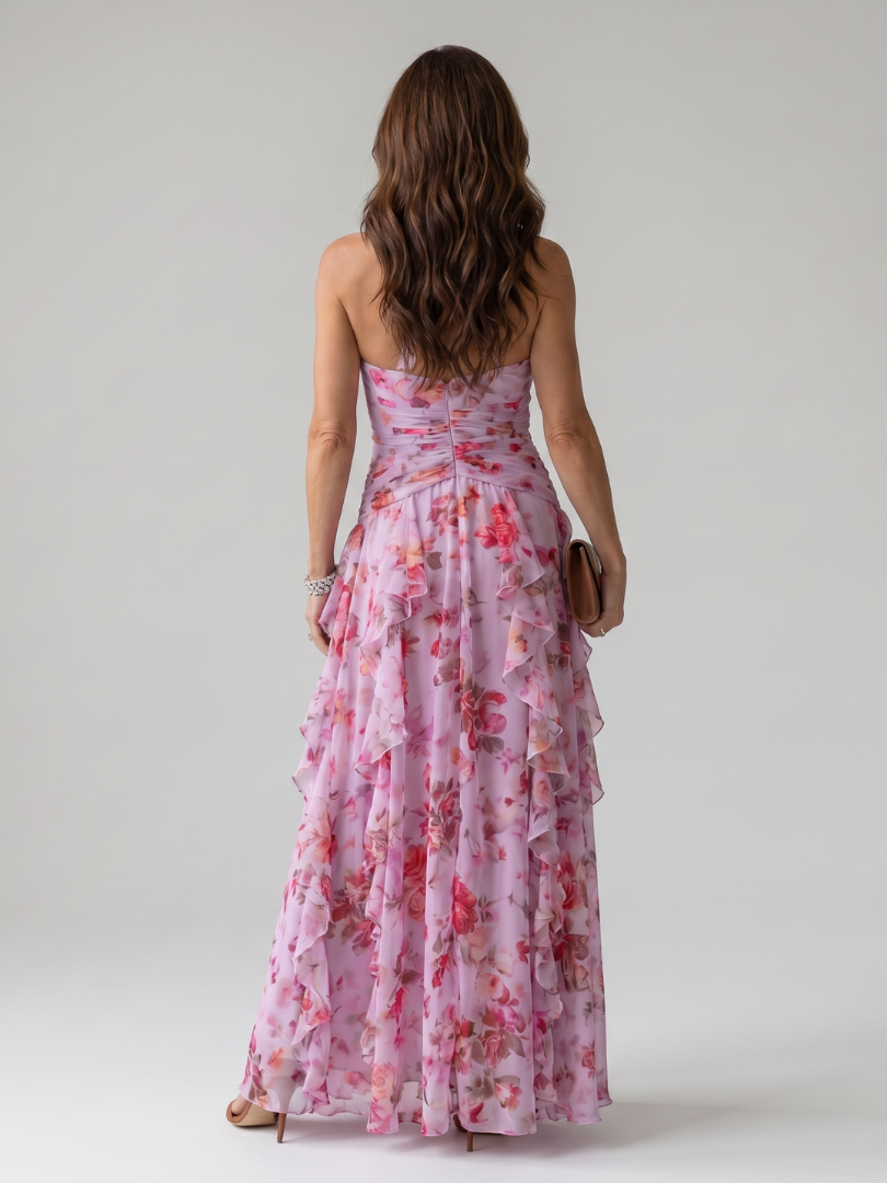 Nori | Floral Maxi Dress with Halterneck and Ruffle Details
