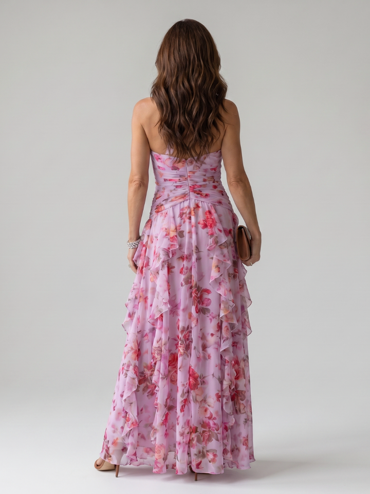 Nori | Floral Maxi Dress with Halterneck and Ruffle Details