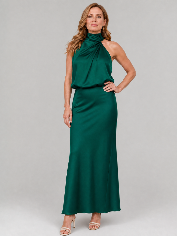 Nopal | Sleeveless Midi Dress Featuring a Draped Neckline