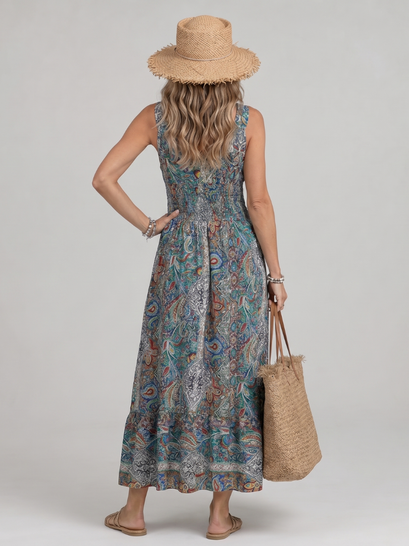 Paisley Print Sleeveless Midi Dress
