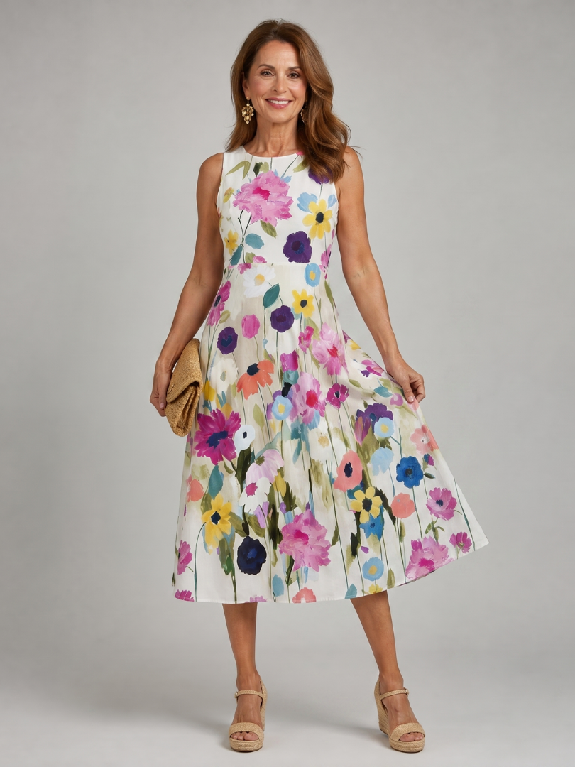 Amelia™ | Floral Sleeveless Midi Dress