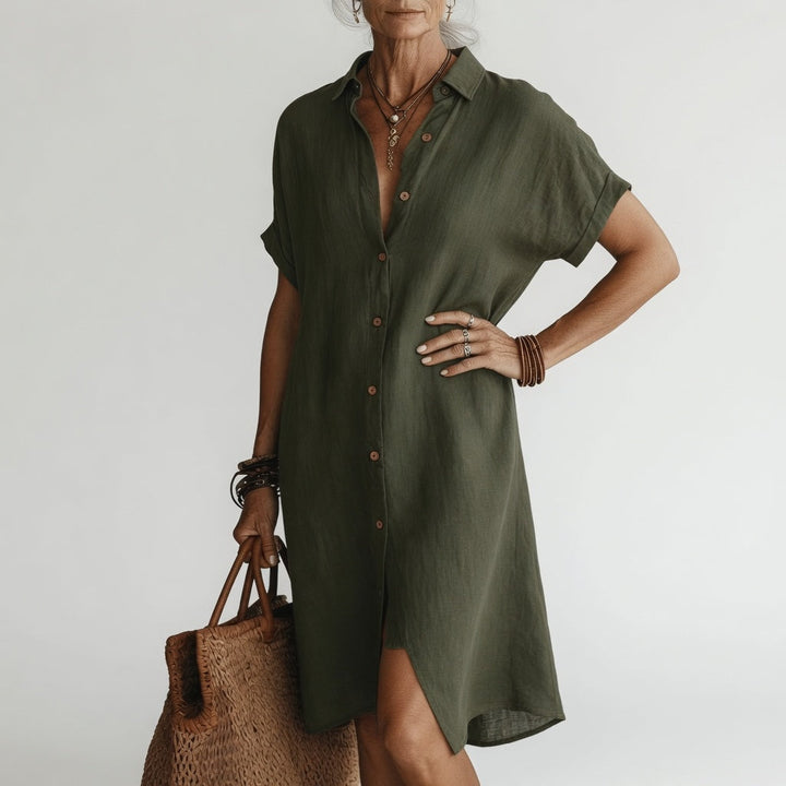 Timéa™ — Parisian Elegance Breathable Midi Shirt Dress