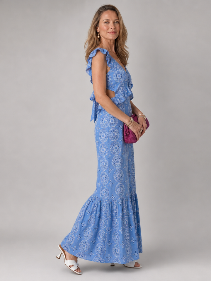 Celeste™ | Sleeveless Ruffle Lace Maxi Dress