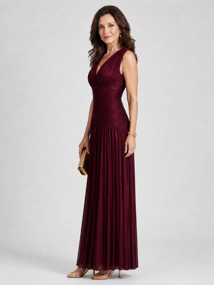 Lemar | V-Neck Midi Dress with Sleeveless Pleats