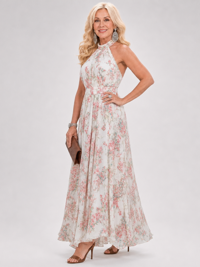 Guinevere | Elegant Floral Midi Dress with Flowing Design
