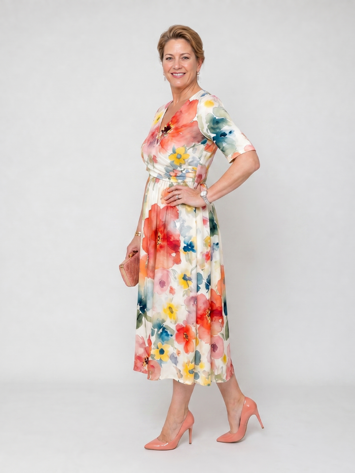 Evelyn™ | Floral V-Neck Midi Dress