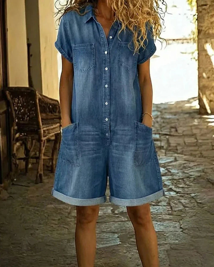 Isabela - Denim Jumpsuit with Front Button Closure
