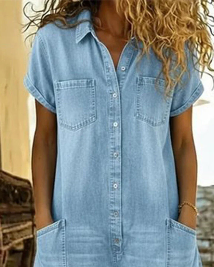 Isabela - Denim Jumpsuit with Front Button Closure
