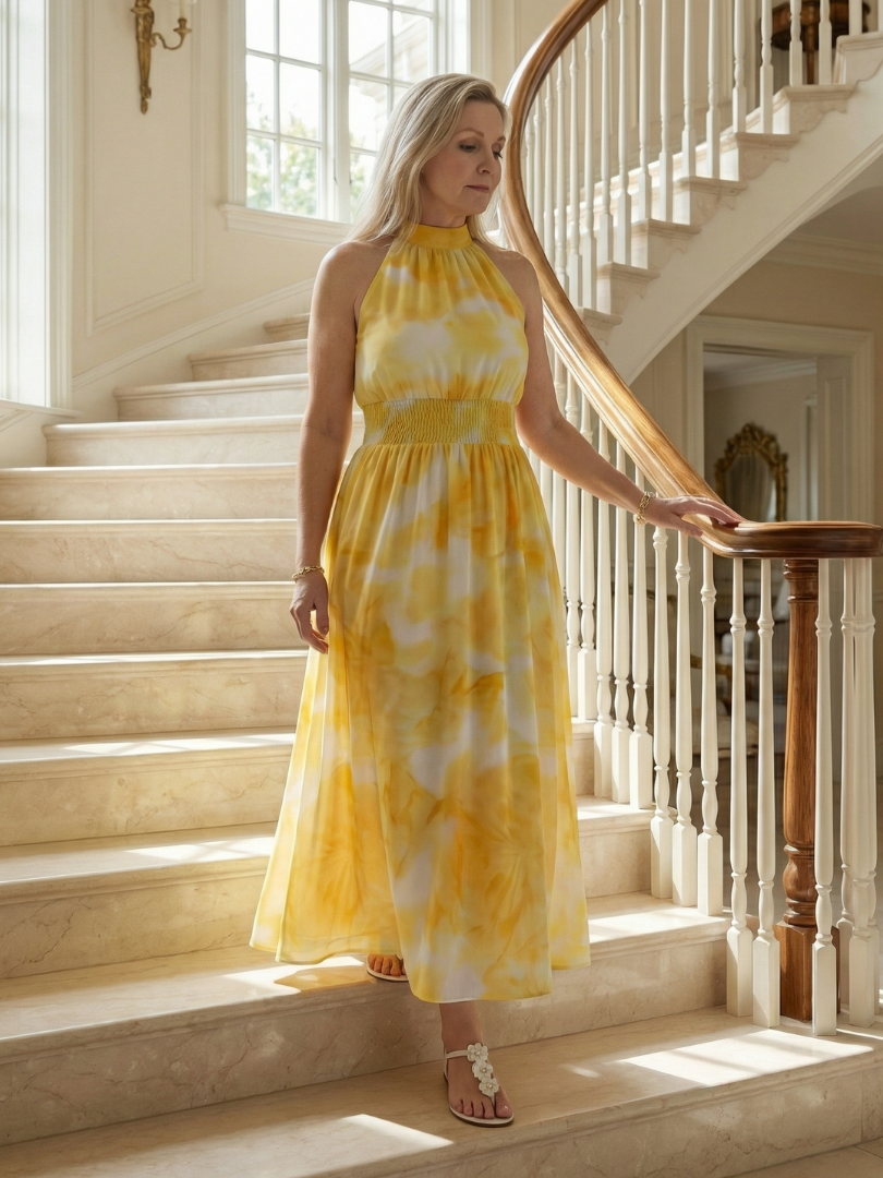 Sylin | Halter Neck Gathered Midi Dress