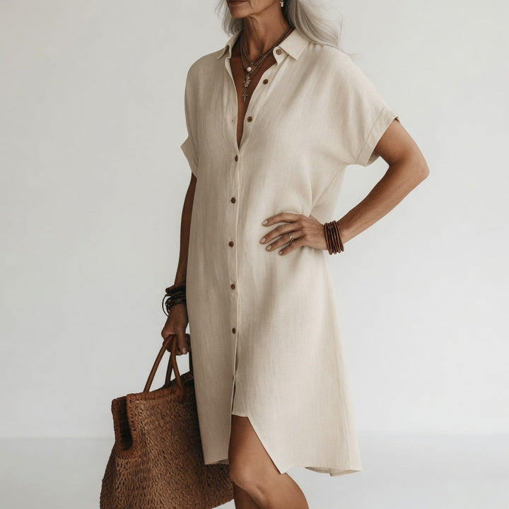 Timéa™ — Parisian Elegance Breathable Midi Shirt Dress